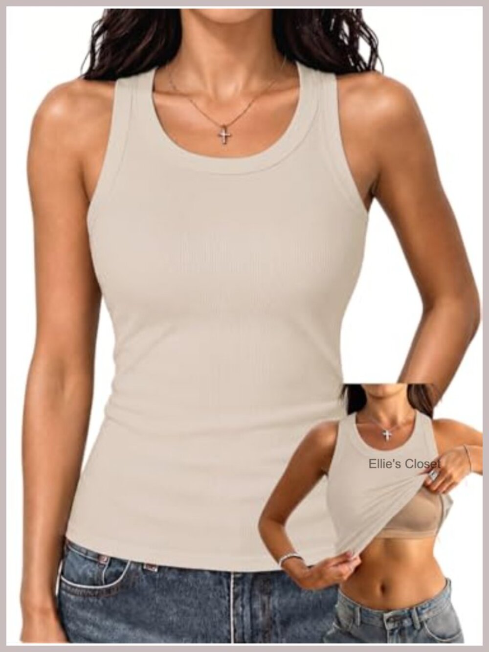 Fitted Ribbed Tank Top with Built-In Bra Removable Padded Cups